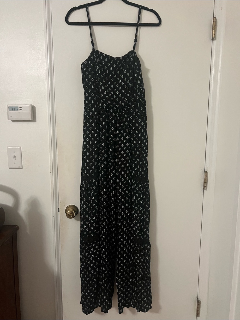 Lily Rose Black Printed Spaghetti-Strap Jumpsuit romper size M